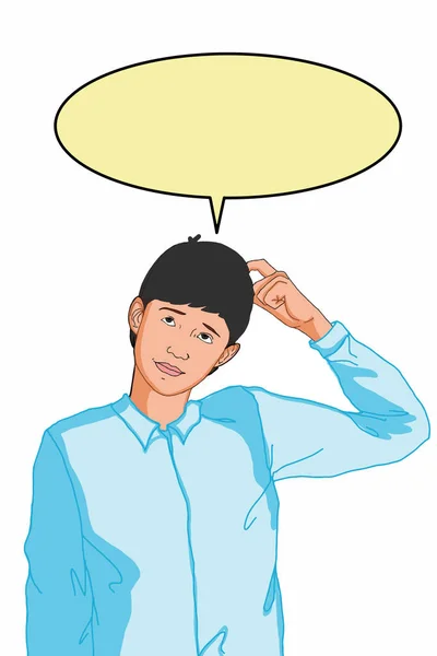 Cartoon Boy Half Body Thinking Speech Bubble Educação Fundo Branco — Fotografia de Stock