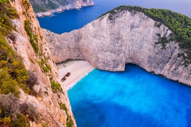 Zakynthos ünlü batık plaj manzara havadan görünümü