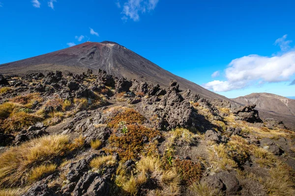 景观图的 Mt Ngauruhoe 在新西兰汤加里罗国家公园 — 图库照片