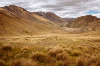 Manzaralı çayırlar ve hills adlı Lindis Pass, Yeni Zelanda