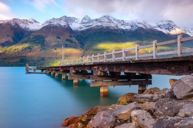 Landscape view of Glenorchy wharf pier, New Zealand clipart