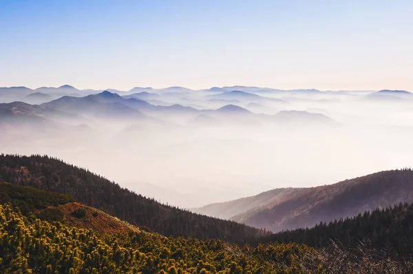秋霧の深い山々、スロバキアの風景を見る — ストック写真