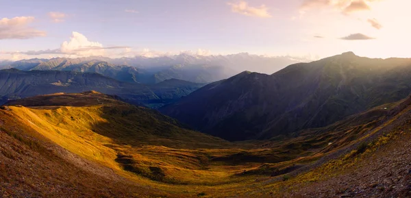 Cordillera Paisaje Vista Panorámica Atardecer Hermoso Svaneti País Georgia — Foto de Stock