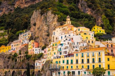 Scenic view of colorful houses in Amalfi town, Italy clipart
