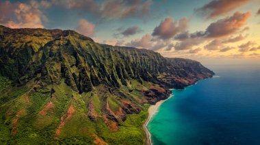 Aerial landscape view of spectacular Na Pali coast with dramatic clipart