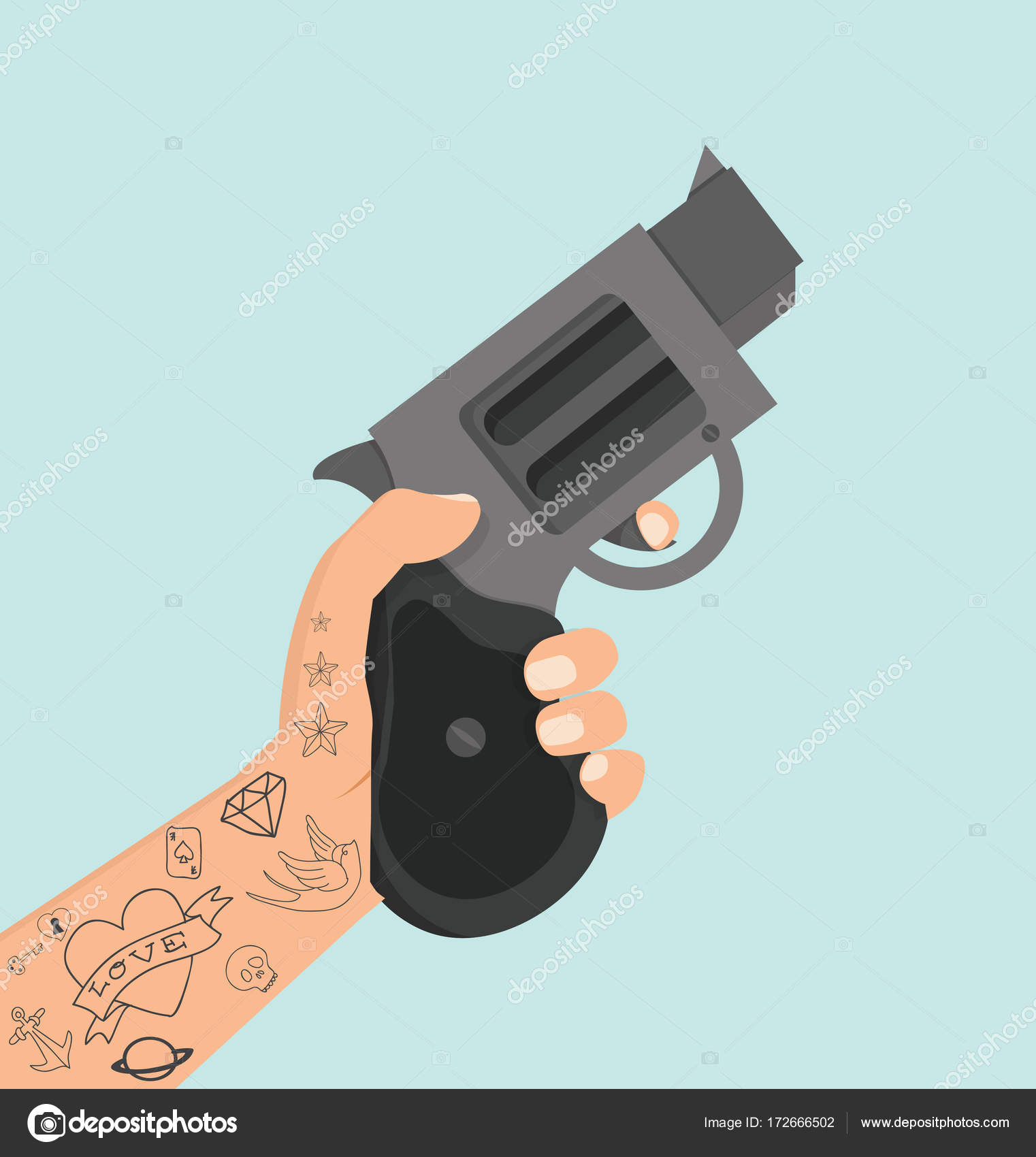 Get Hand Holding Gun Tattoo PNG
