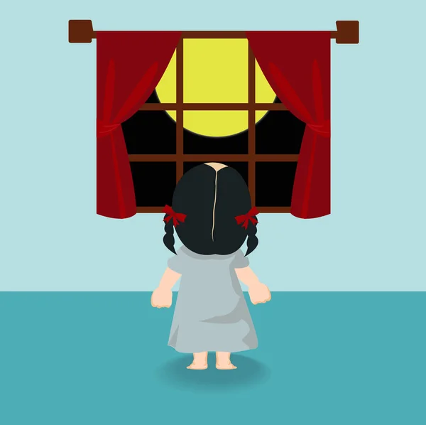 Child girl standing back in the window — Stock Vector