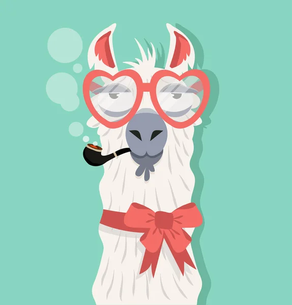 Alpaca with Tobacco Pipe — Stock Vector