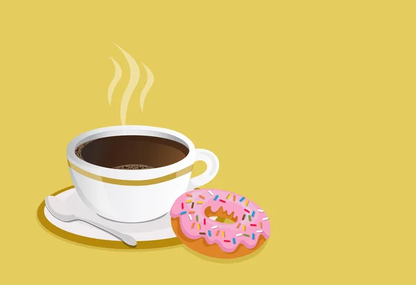 Xícara de café preto com donut —  Vetores de Stock