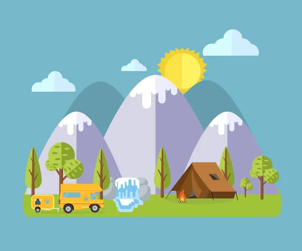 Camping Travel Paisagem —  Vetores de Stock