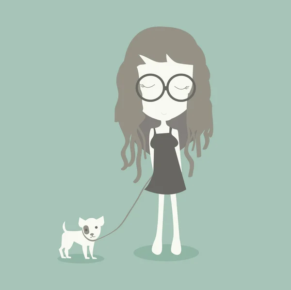 강아지와 귀여운 소녀 — 스톡 벡터
