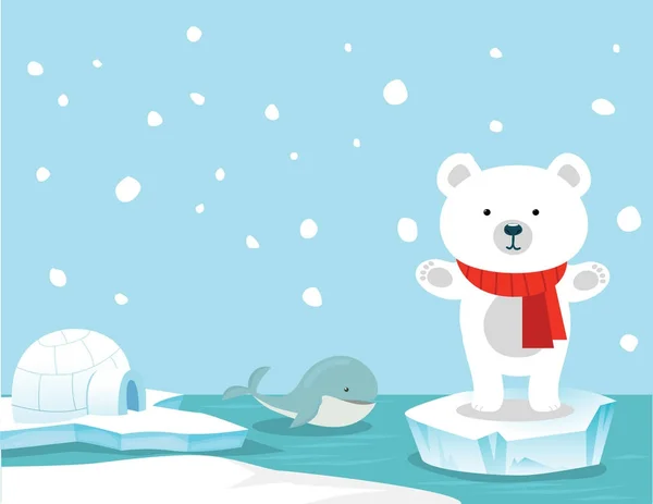 Niedlicher Eisbär und Wal Hintergrund — Stockvektor