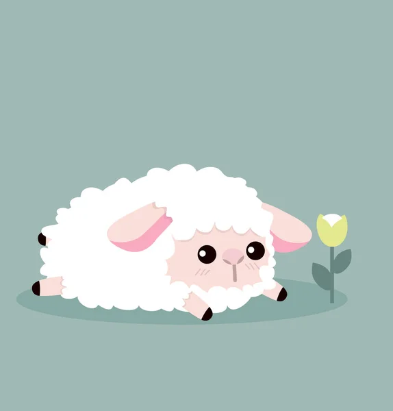 可爱的绵羊和 flowe — 图库矢量图片