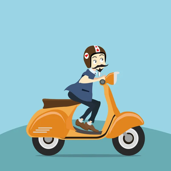 Хипстер молодой человек ездит на мотоцикле — стоковый вектор