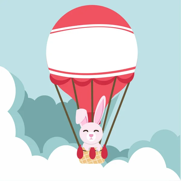 Balão de ar quente com coelho —  Vetores de Stock