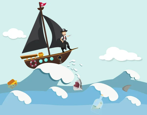 Kinder im Piratenboot — Stockvektor