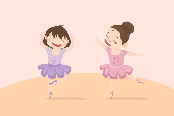 Malá holka roztomilá baleríny ve dvou barvách — Stockový vektor
