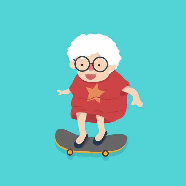 Vieille femme avec skateboard — Image vectorielle
