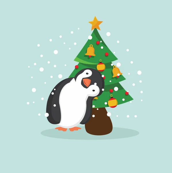 Cute Penguin and tree — Stock Vector