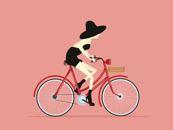 Vintage style girl riding a bicycle — стоковый вектор