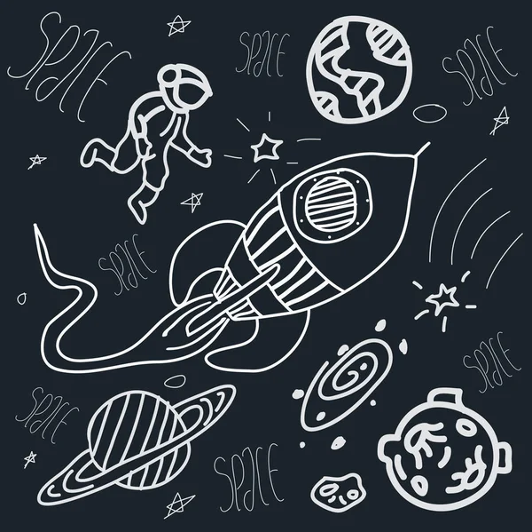Rysunku doodle pisma ręcznego gwiazda planety i przestrzeni — Wektor stockowy