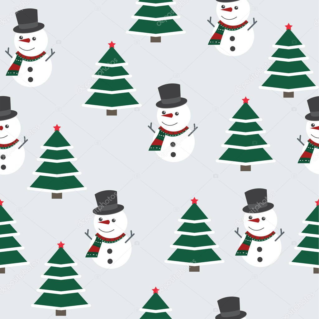 Christmas pattern with snowman and Christmas tre