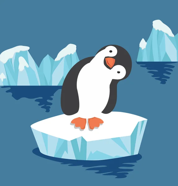 Χαριτωμένο Πιγκουίνος Στο Παγετώνας Πάγο — Διανυσματικό Αρχείο