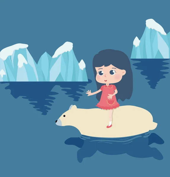 Menina Equitação Polar Urso — Vetor de Stock