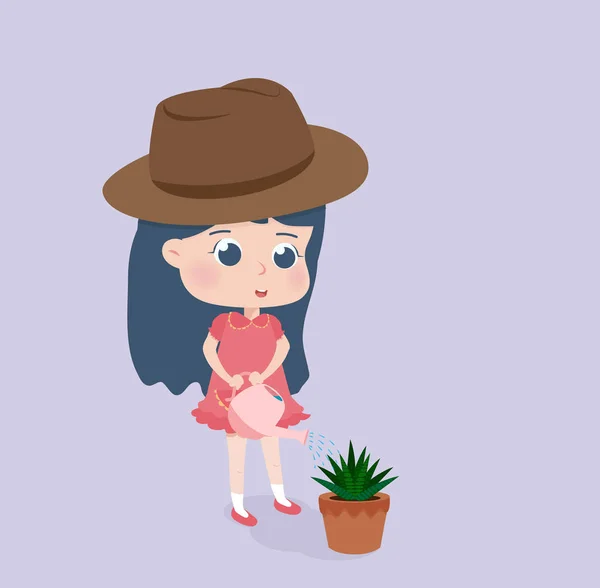 Mädchen Gießt Eine Pflanze — Stockvektor