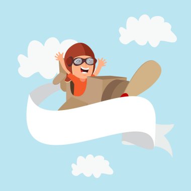 bir pilot karton uçak mesaj ile oynayan çocuk