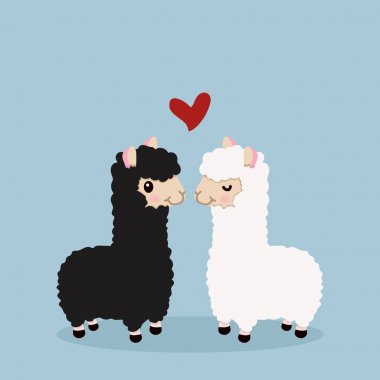 alpaca couple in love clipart