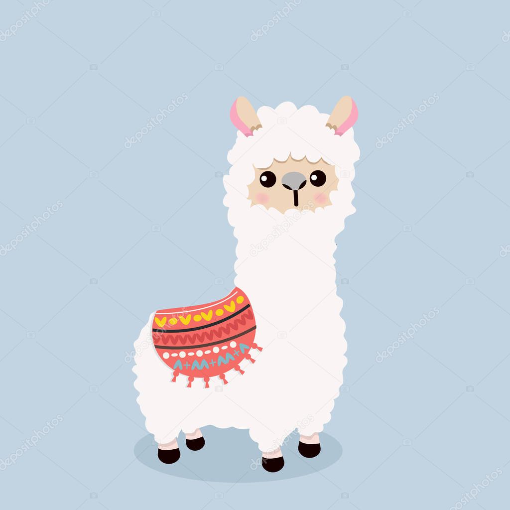 Cute alpaca fluffy vector