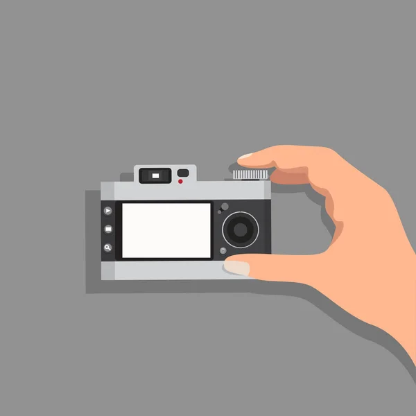 Κρατήστε Πατημένο Χέρι Διανυσματικά Vintage Φωτογραφική Μηχανή — Διανυσματικό Αρχείο