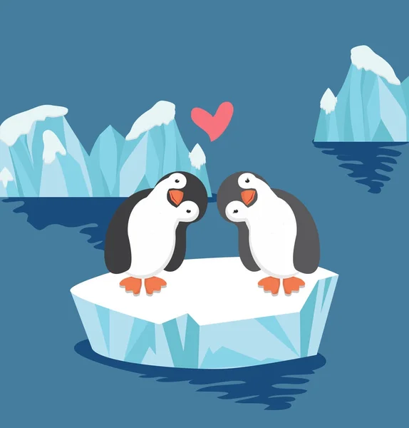 企鹅情侣在冰浮冰上恋爱 — 图库矢量图片
