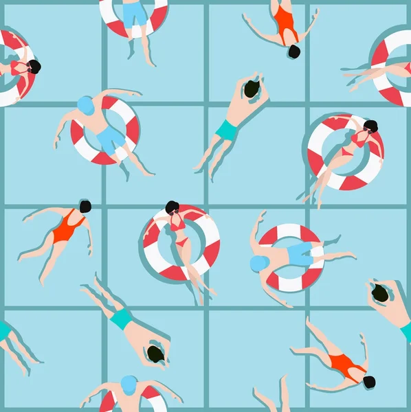People Swimming Pattern Summer Background — Stock Vector