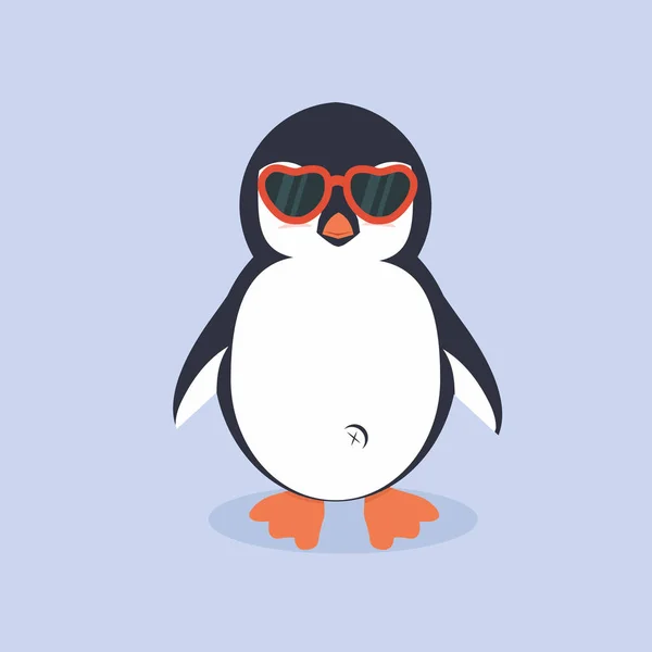 Netter Pinguin Cartoon Mit Brille — Stockvektor