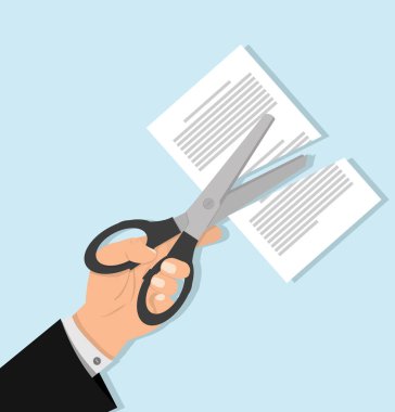 Makas kesim kağıt tutan el