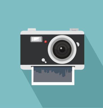 Uzun gölge ile kamera düz fotoğraf kartı