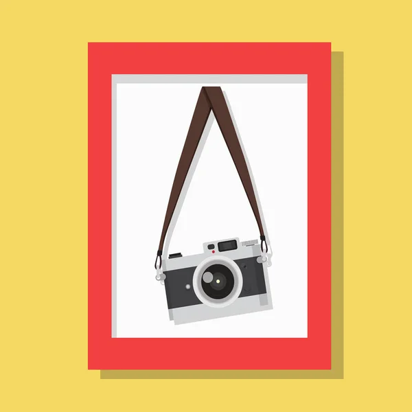 Hanging Vintage Camera Red Picture Frame — Stock Vector