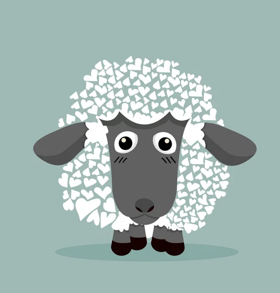 Niedliche Schwarze Schafe Herzform — Stockvektor