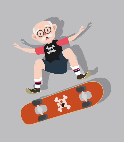 Oude Man Teken Met Skateboard — Stockvector