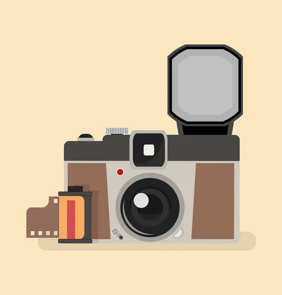 老式照相机与照相机胶卷卷 — 图库矢量图片