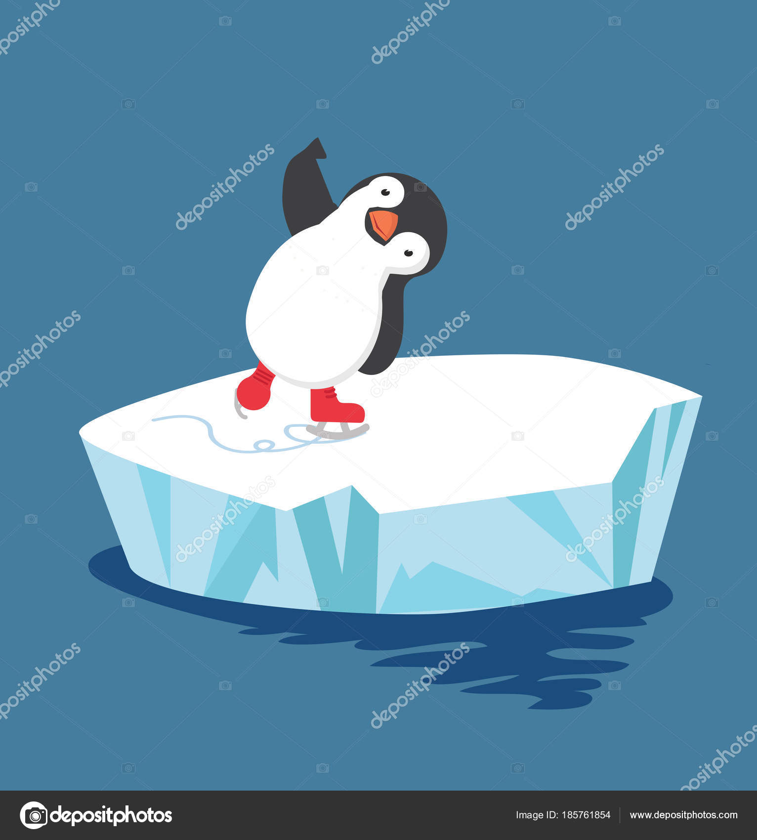 氷の流氷の上でスケートをしているペンギン ストックベクター