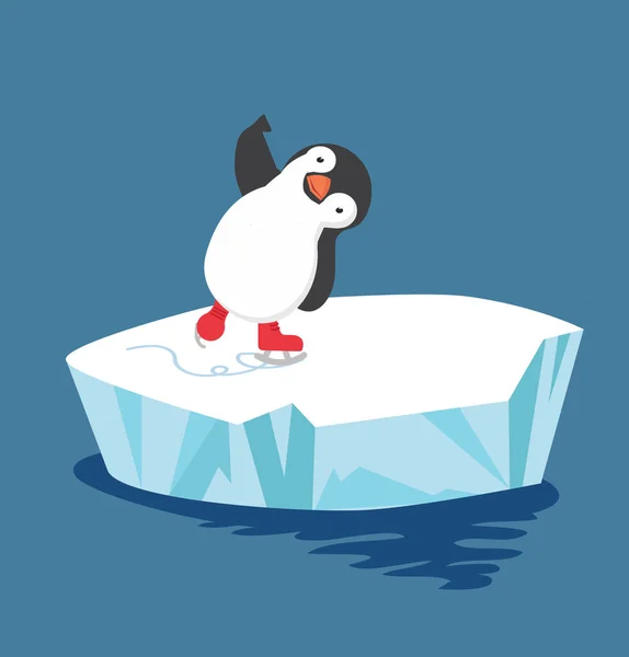 Пингвин Катается Коньках Льду — стоковый вектор