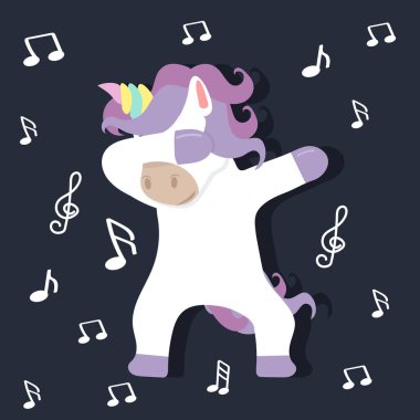 Cute cartoon unicorn Dub dancing sign clipart