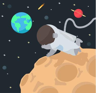 Astronot uzay arka planda
