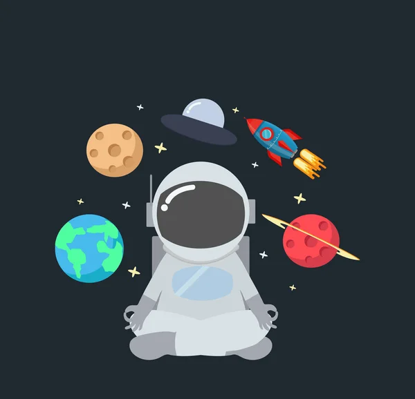 Astronauta Meditando Fundo Espaço — Vetor de Stock