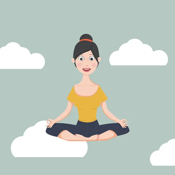 Woman Meditating Flat Design — Stock Vector