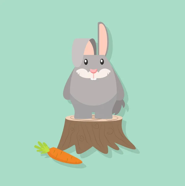 Happy Rabbit Carrot Wood — Stock Vector