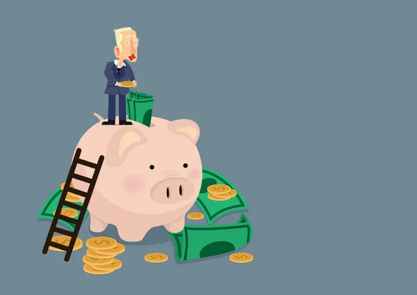 Empresário Apostando Dinheiro Piggy Banco Conceito Poupança Dinheiro Crescimento — Vetor de Stock